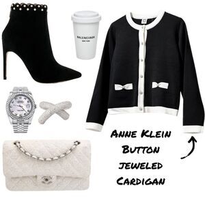 Anne Klein Jeweled Button Down Cardigan